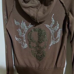 Miss Me Rhinestone Embellished Skull Hoodie